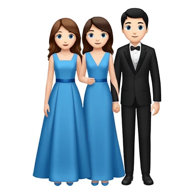 full-length happy couple, girl with long chestnut hair and blue eyes in formal gown, boy with black hair in suit sticker