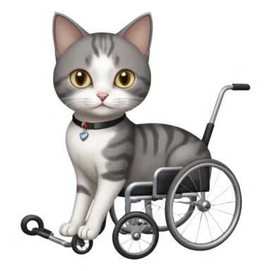 full body small short hair dark grey and white cat with hazel eyes walking in a wheelchair for cats sticker