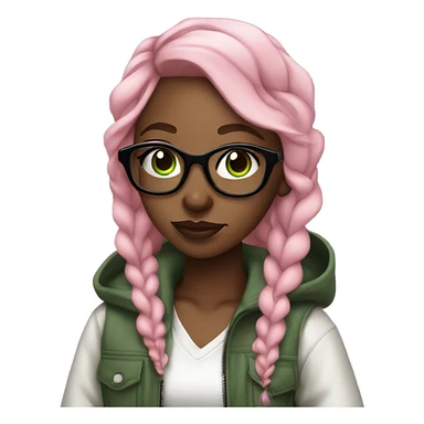 nice looking black girl hip hop rapper, autistic, glasses, light pink hair, green eyes sticker