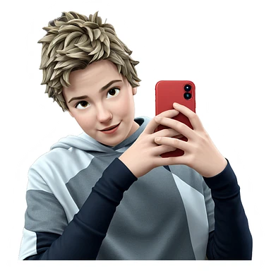 boy holding smartphone indoors sticker