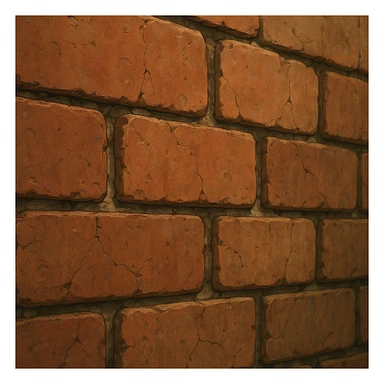 close-up of a brick wall in ghibli style, detailed red and brown bricks, rough texture, visible mortar, natural lighting, slight weathering, cracks, shallow depth of field sticker