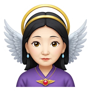Angel Old Lady with wings black hair asian  smaller eyes w hLo sticker