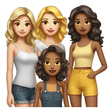 friendgroup of 4 party girls,first with shoulder length , sticker