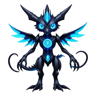 futuristic dark shadowy evil neon-glowing Fakémon-Digimon-hybrid-creature (full body) sticker