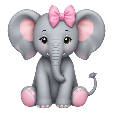 Cute grey elephant with a pink bow sitting down sticker