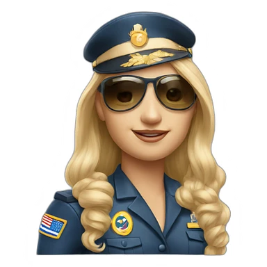 young long blonde hair female airplane Captain with sun glasses and Captain cap sticker