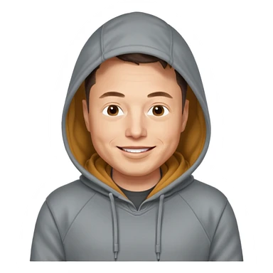 elon musk in gray hoodie full height, wear hoodie hat, happy sticker