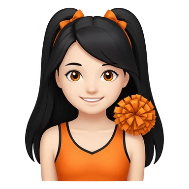 - Nữ
- 15 tuổi
- Da trắng
- Tóc dài, đen
- thân thiện ,xinh, cười mỉm
- Mặc áo cổ vũ cam
- ảnh chân dung, không cần tay sticker