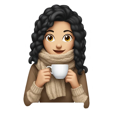 White girl black hair in a sweater and scarf sipping tea  sticker