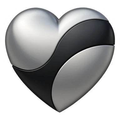 Minimalistic heart emoji, geometric metallic black and white, smooth curves, reflective edges, flat futuristic style
 sticker