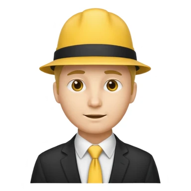 a man with yellow tie and hat sticker