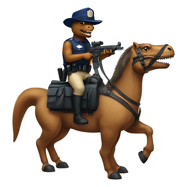 Trex wearing police hat riding a pony with sub machine guns  sticker