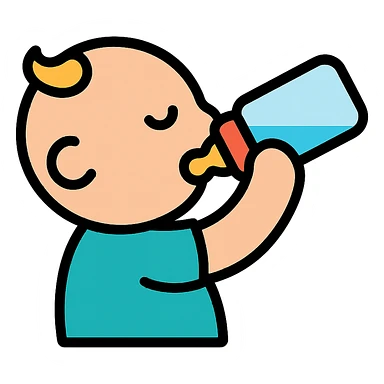 baby drinking from a bottle icon with color and black outlines sticker