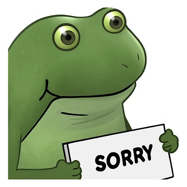 peepo frog apologizing, holding a placard with 'sorry' text sticker