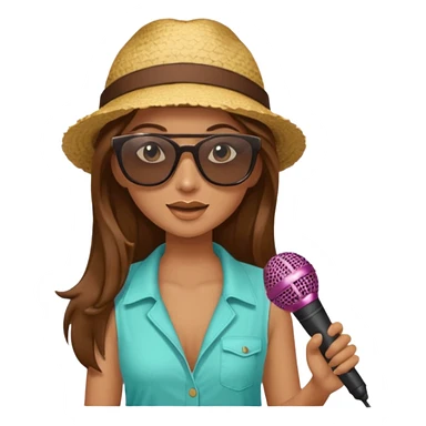 long haired woman with summer clothes and sun glasses holding microphone sticker