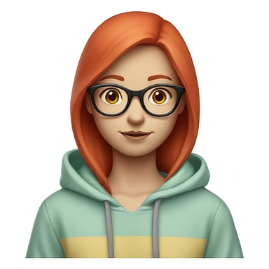 Pale girl with red hair and glasses wearing a Pastel Hoodie with colour block  sticker