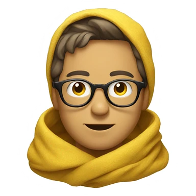 Man with glasses wrapped in yellow blanket sticker