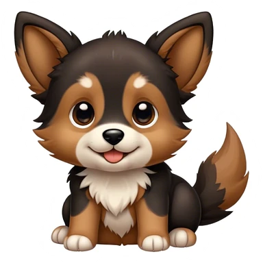 happy black brown puppy with pointy ears  sticker