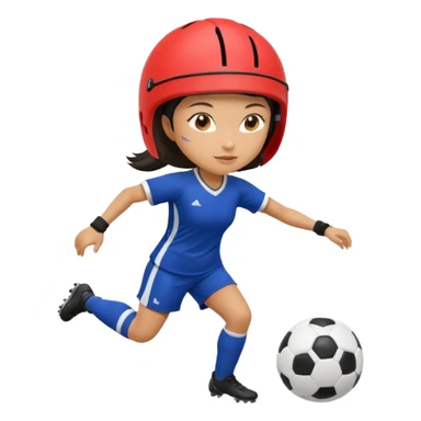 Asian woman with helmet playing soccer sticker