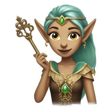 an elf woman login holding a big key sticker