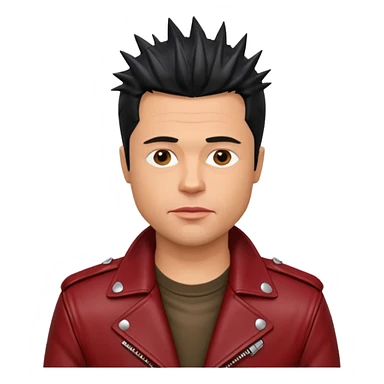Brad Pitt, spiky black hair, wearing dark red leather jacket sticker