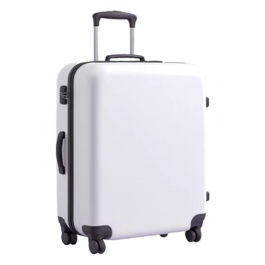 white suitcase on wheels with handle, 3D Emoji style, soft shadows and highlights, pure white color, transparent background, no decoration sticker