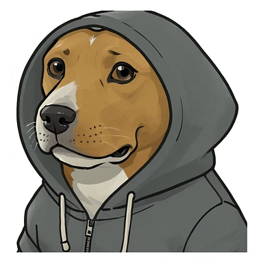 Dog wearing a hoodie sticker