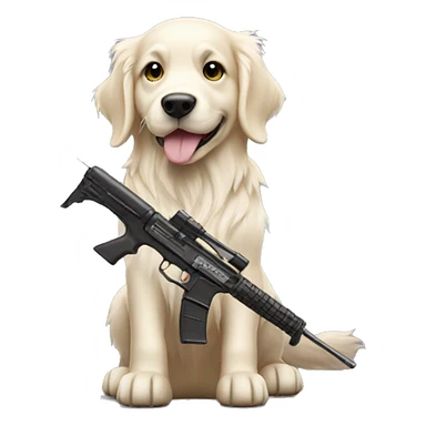 White golden retriever with a rifle sticker