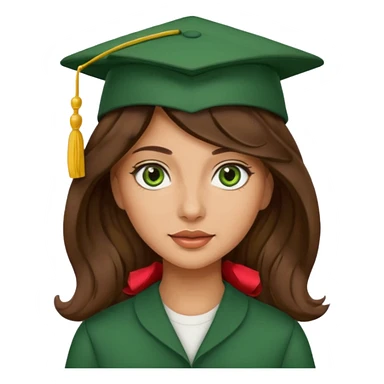 beautiful  womanolive skin with wavy long long brown hair and green eyes with school hat sticker
