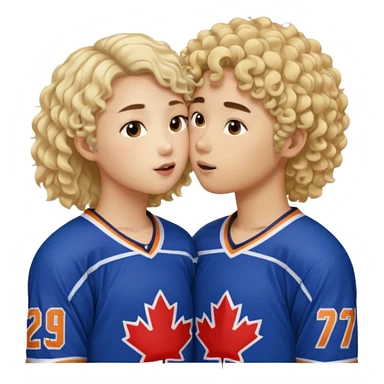 Asian hickey player kissing curly hair blonde hockey player sticker