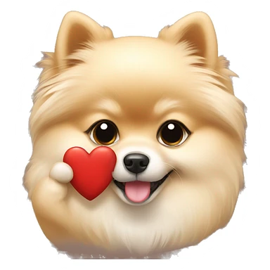 Cream pomeranian holding a heart sticker