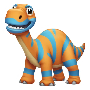 orange brontosaurus with blue stripes on his back looking happy sticker