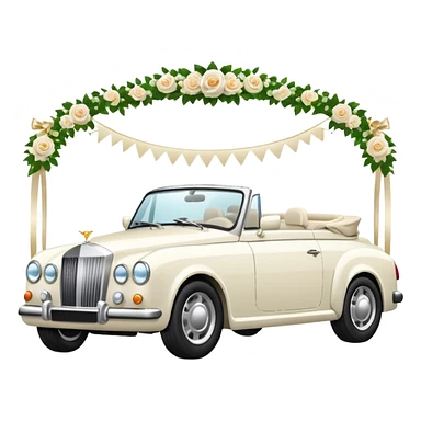 Luxury convertible car with wedding decorations, in profile sticker