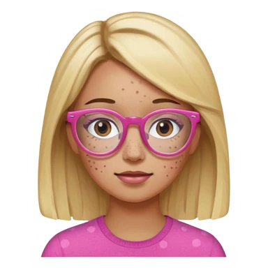 Innocent blonde woman with black eyes and light  brown skin and pink glasses and freckles  sticker