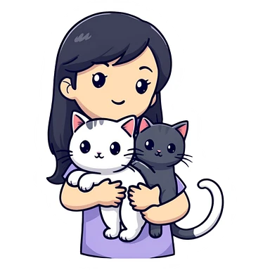 beautiful girl with long black hair holding a hairless cat sticker