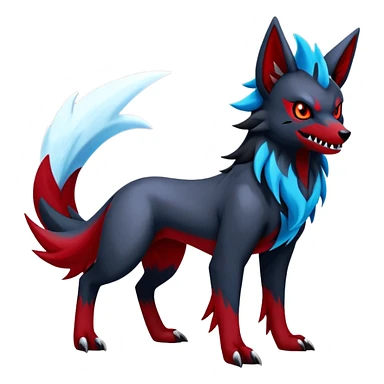 Shiny Exotic Excessive Mysterious Houndoom-Mightyena-Zorua-Zoroark-Zangoose-Pokémon-Fakémon-hybrid-creature (full body) sticker
