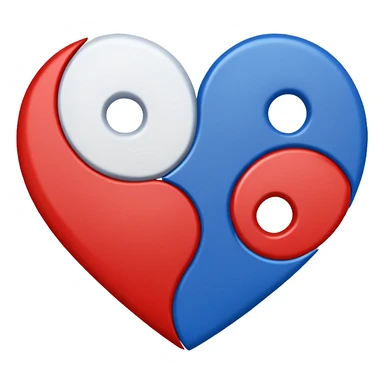 Make a yin yang like heart emoji with the colors being blue and red and no white parts, with two holes and not three and no empty parts left out, make the heart completely filled up sticker