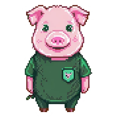 pig with a beard wearing a green T-shirt sticker
