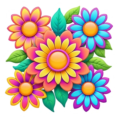 3D, psychedelic colored hippie style flower border  sticker