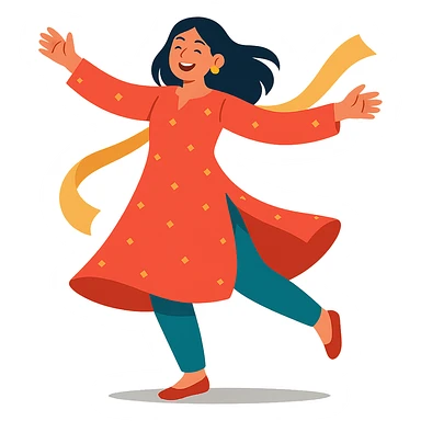 young woman in a kurta twirling, cheerful and dynamic sticker