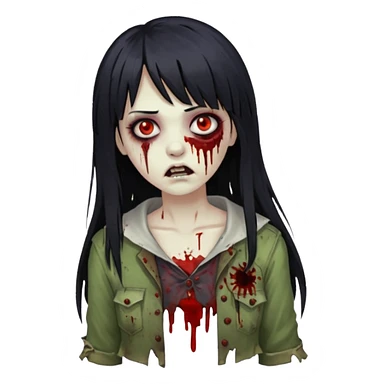 Faça uma mulher zumbi de franja cabelo longo preto 🧟‍♀️ sticker