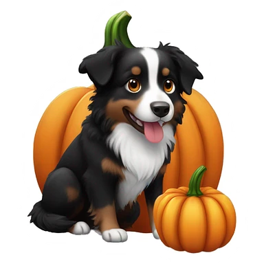 Small black australian shepherd dog in a pumpkin sticker