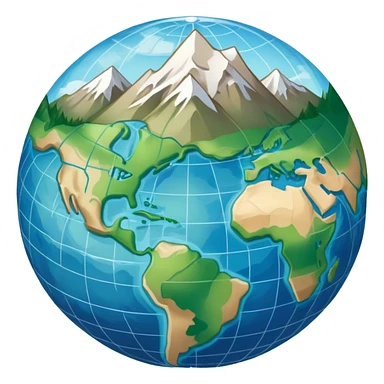 an icon featuring an earth with attitude and longitude lines, a textbook, and a topographic map, symbolizing geography as a science. The design includes a compass, mountain ranges, and rivers, representing the study of Earth's features and landscapes. Transparent background highlights geography. sticker