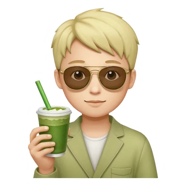 portrait of a boy with sunglasses and matcha sticker