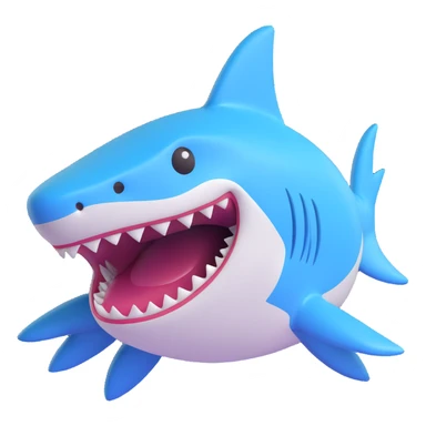 3D rendered shark emoji, smooth and shiny, big smile sticker