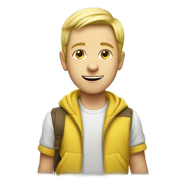 casual portrait of a boy with banana sticker