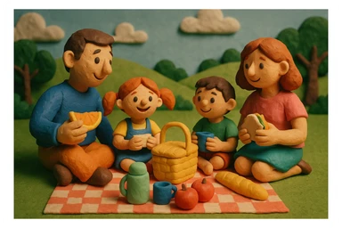 children with their parents, family having a picnic sticker