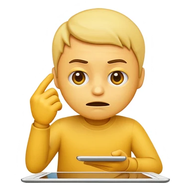 emoji holding and drawing on tablet, looking down at screen in frustration sticker