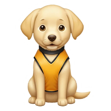 This yellow lab dog wearing a vest sticker