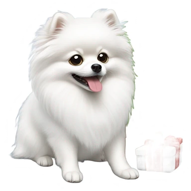 White Pomeranian with Christmas tree sticker
